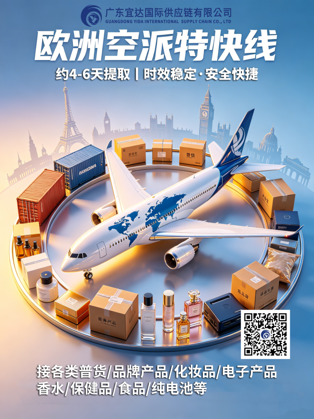 4-6 天极速提取，全品类合规通达欧洲——广东宜达欧洲空派特快线